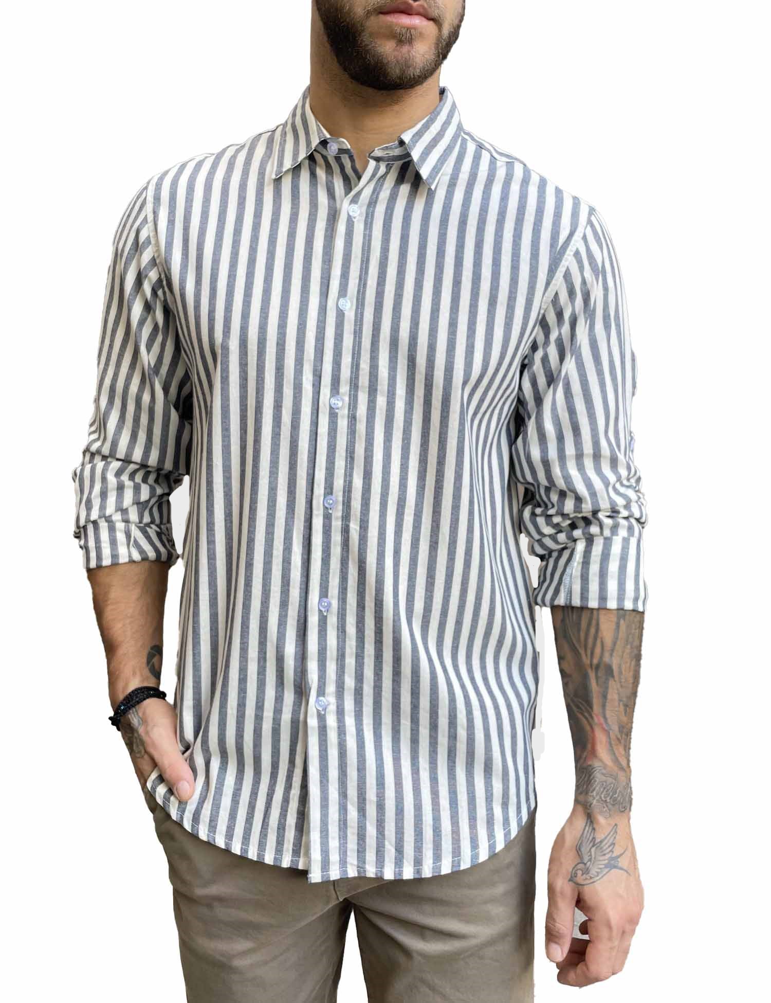 Ben Tailor ανδρικό βαμβακολινό μπλε ριγέ πουκάμισο με γιακά 1239B φωτογραφία